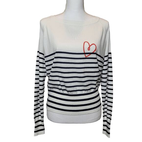Central Park West Linen Blend Stripe Sweater Heart Detail Size - Picture 1 of 10